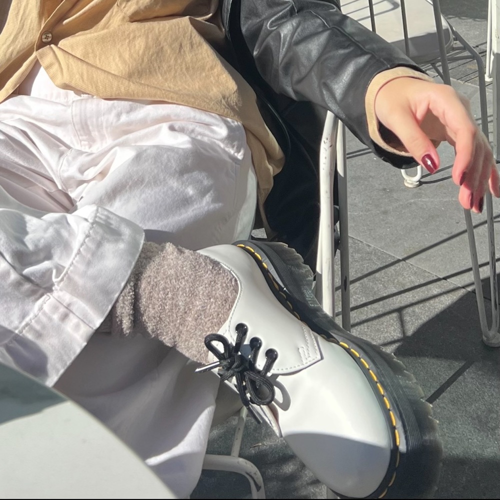 Dr Martens 1461 Quad White Leather Platform Oxford Shoes Womens US 6 NEW - Picture 2 of 2